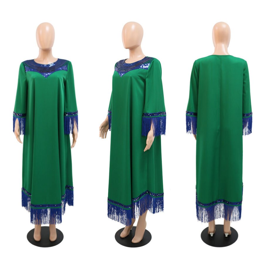 Morocco Women Sequins Tassel Muslim Abaya Kaftan Evening Dress - Image 2